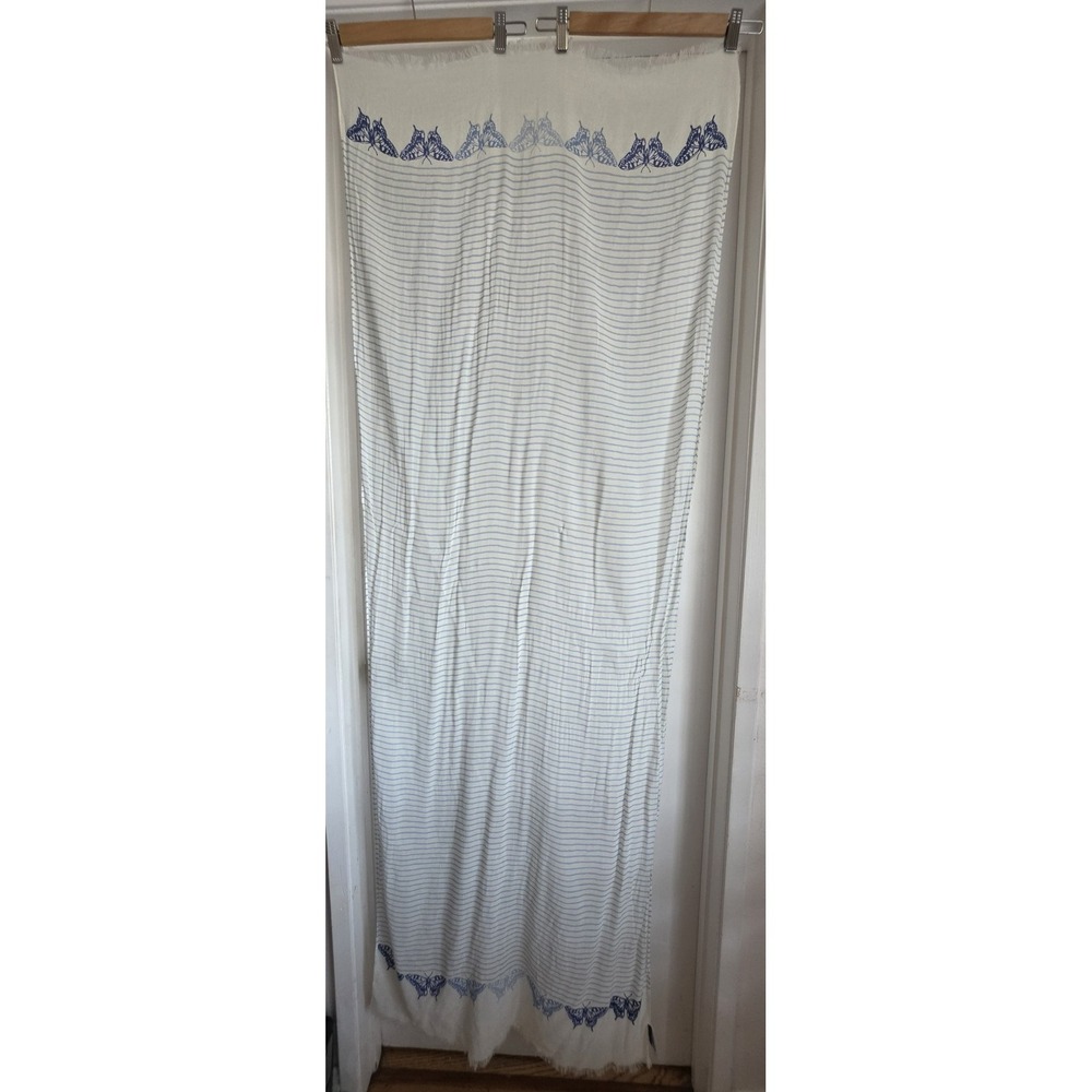 Talbots Striped Scarf White Blue Rectangle Wrap Shawl Stole Butterfly